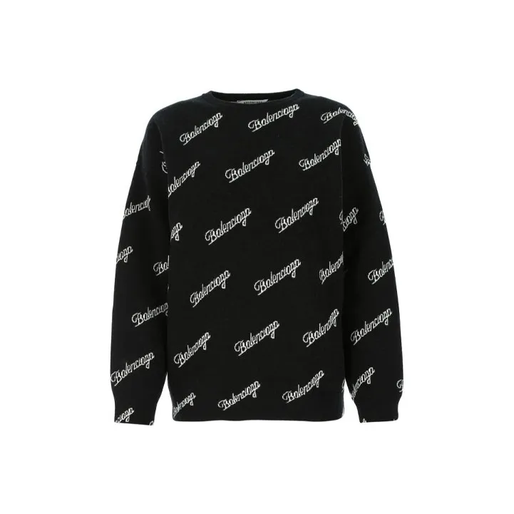 Balenciaga Script Logo Crewneck 'Black/White'-0