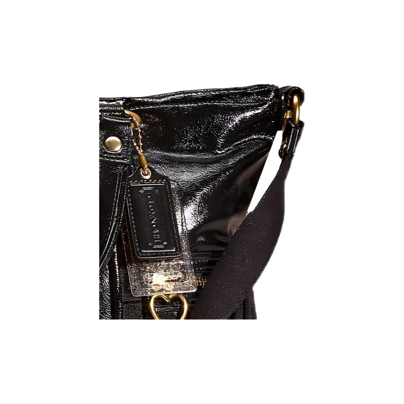 COACH POPPY Patent Leather Shoulder Bag, Crossbody Bag, Handbag Medium Size Women's Black-2