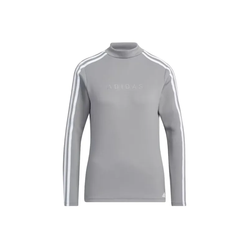Adidas Aeroready 3-Stripes Mock Neck Long Sleeve Shirt T-Shirt Women's Gray-0