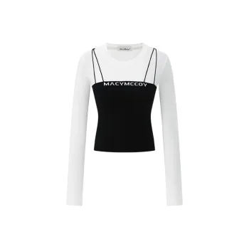 MacyMccoy Mock Two-Piece Long-Sleeved T-Shirt Women's Black