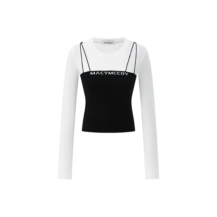 MacyMccoy Mock Two-Piece Long-Sleeved T-Shirt Women's Black-0
