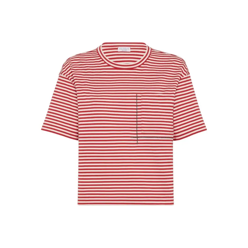 Brunello Cucinelli Striped Jersey Cropped T Shirt-0
