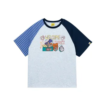 B.Duck Regular T Shirt Women's Heather Gray & Blue Stripes