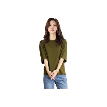Love Elaine Drop Shoulder Sleeve T Shirt Women's Green Loose Fit