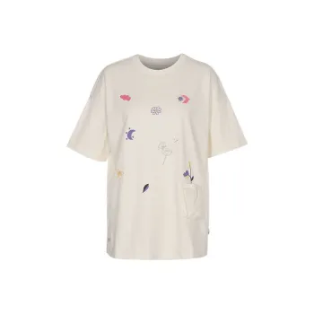 Converse Drop Shoulder Sleeve T Shirt Women's Ecru