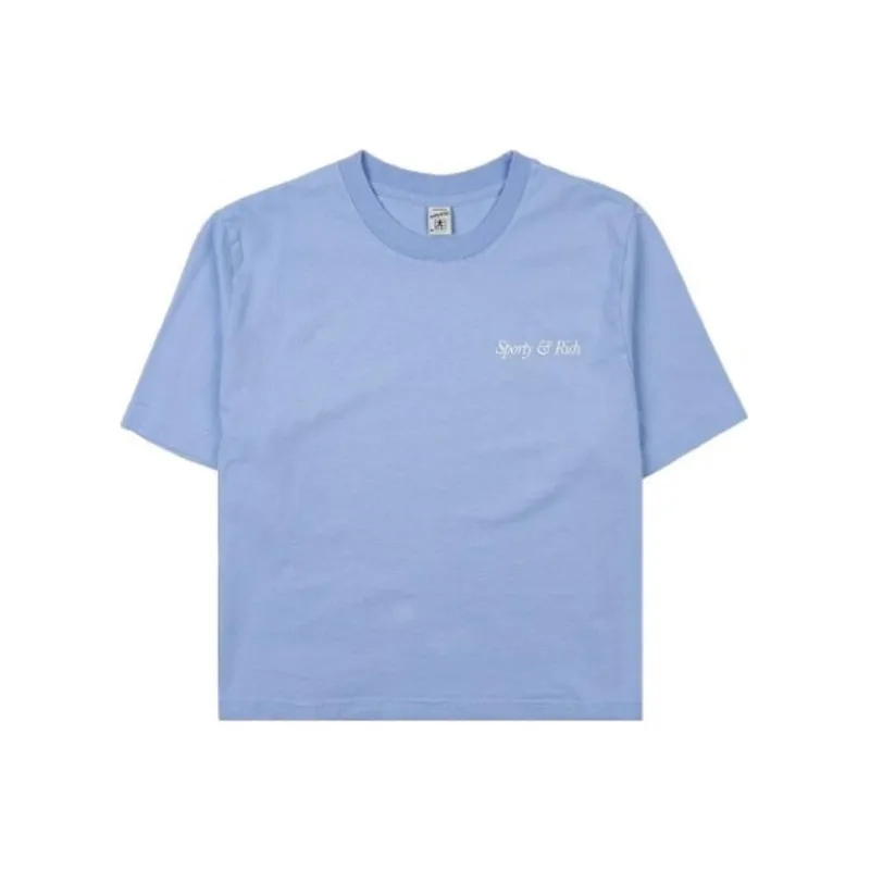 SPORTY & RICH Italic Logo Cropped Cotton T shirt-0