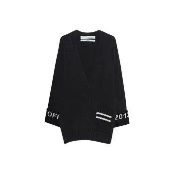 OFF WHITE Logo Cuff Knit Cargigan Sweater Black/White