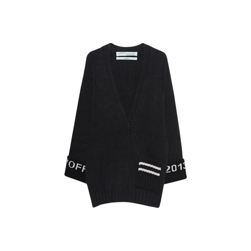 OFF WHITE Logo Cuff Knit Cargigan Sweater Black/White-0