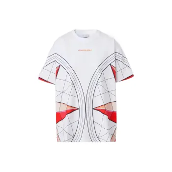 Burberry Women's Logo Letter Geometric Print Crew Neck Short Sleeve T Shirt White