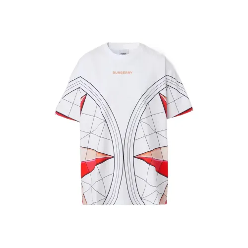 Burberry Women's Logo Letter Geometric Print Crew Neck Short Sleeve T Rugby Icile White