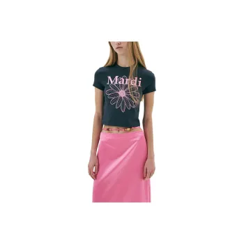 MARDI MERCREDI SS25 CROPPED TSHIRT FLOWERMARDI_CHARCOAL PINK Crop Top Korean Style Women's Black/Pink