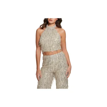 GUESS Mia Sequin Top Crop Tops Women's Gray White