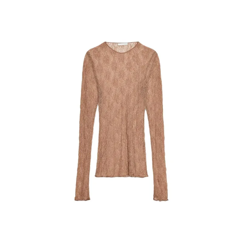ZARA T Shirt Women's Dark Brown Yellow-0
