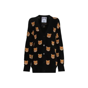 MOSCHINO Teddy Bear Jacquard Knit Cardigan