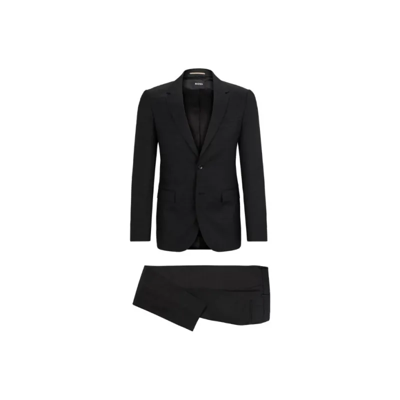 HUGO BOSS Slim Fit Suit In Micro Patterned Virgin Wool Business Suit Men's Black-0