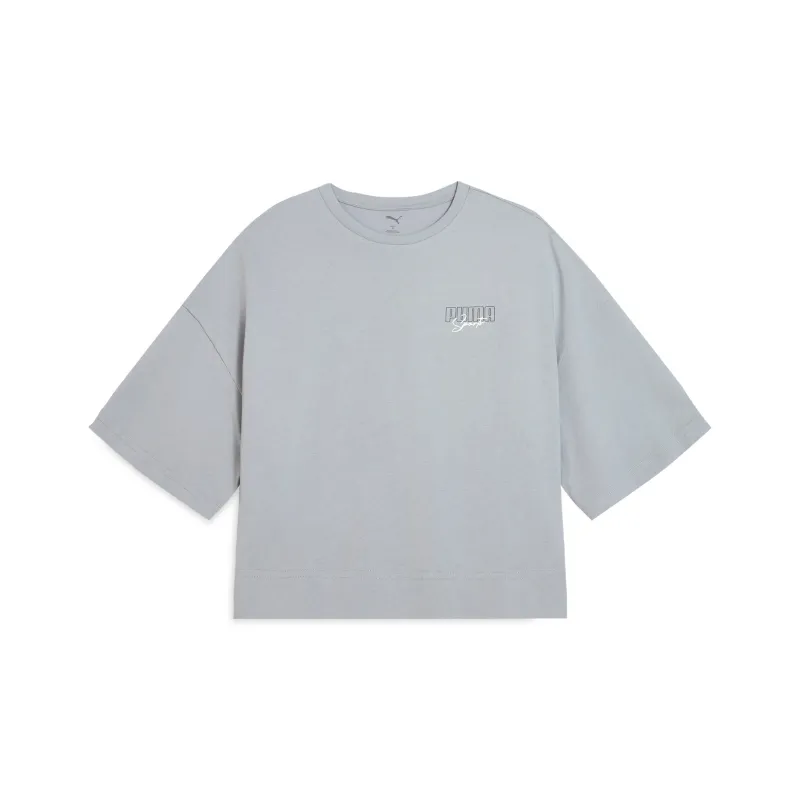 PUMA Elevatedgraphic Drop Shoulder Sleeve T Shirt Women's Light Gray-0