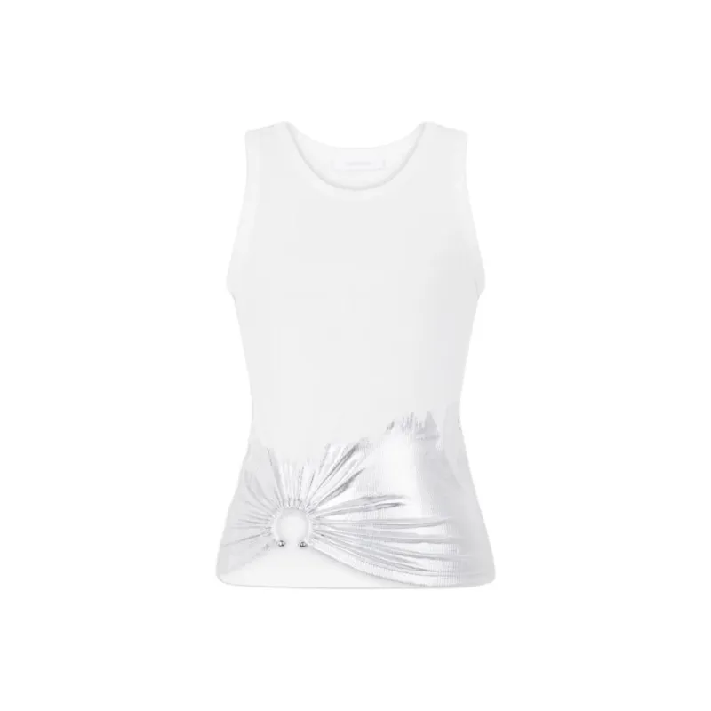 Rabanne Piercing Ribbed Jersey Tank Top 'White/Silver'-0