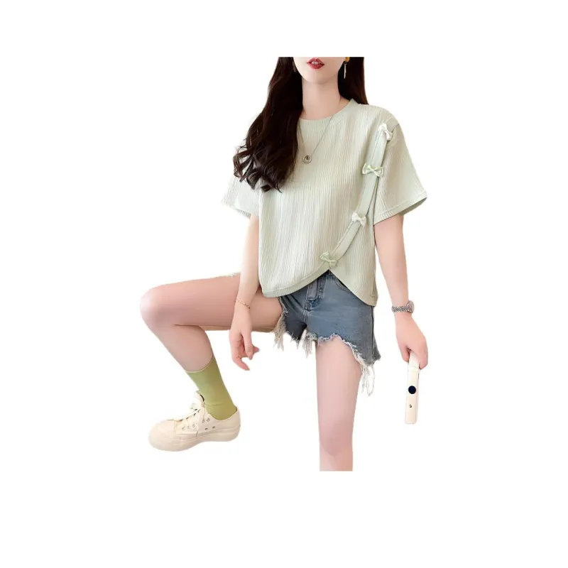 Flowers In Water Drop Shoulder Sleeve T Shirt Women's-2