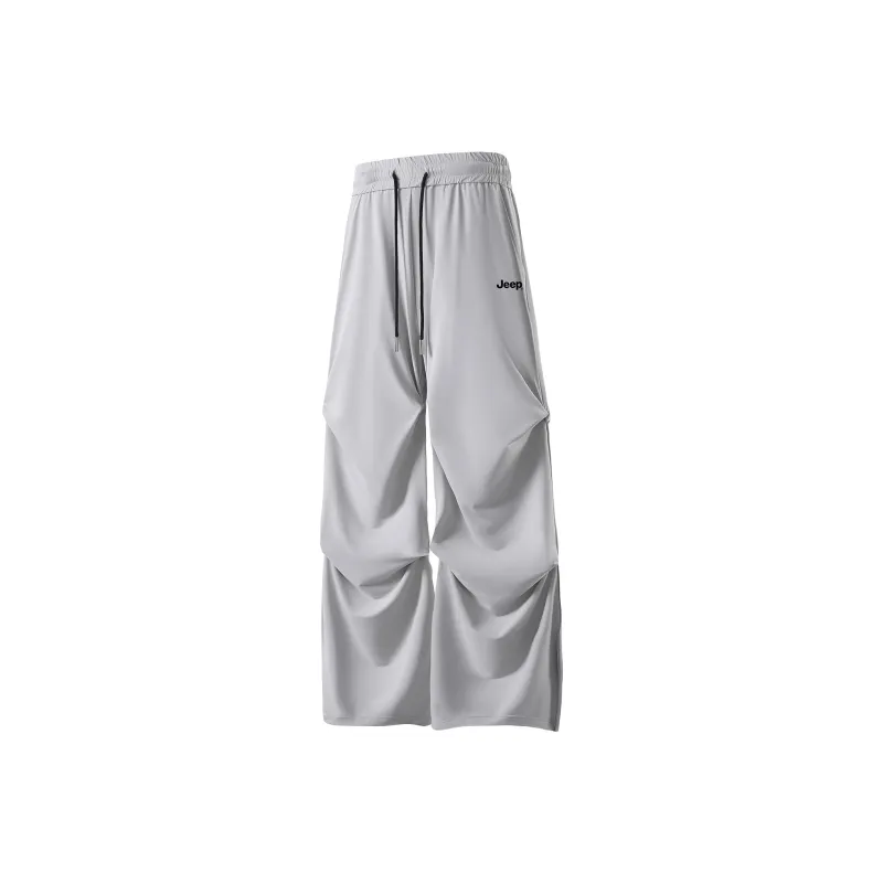 Jeep Solid Color Straight Fit Mid Rise Lace Up Casual Pants Unisex-1