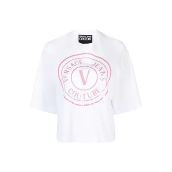 VERSACE JEANS Glittered Logo print Cotton T shirt