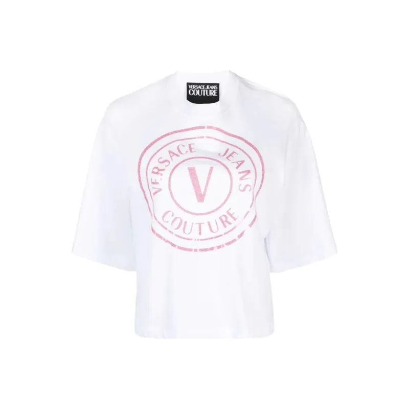 VERSACE JEANS Glittered Logo print Cotton T shirt-0