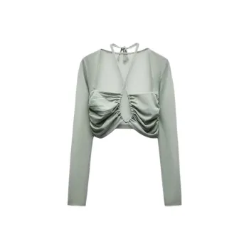 ZARA Crop Tops Women's Lake Green