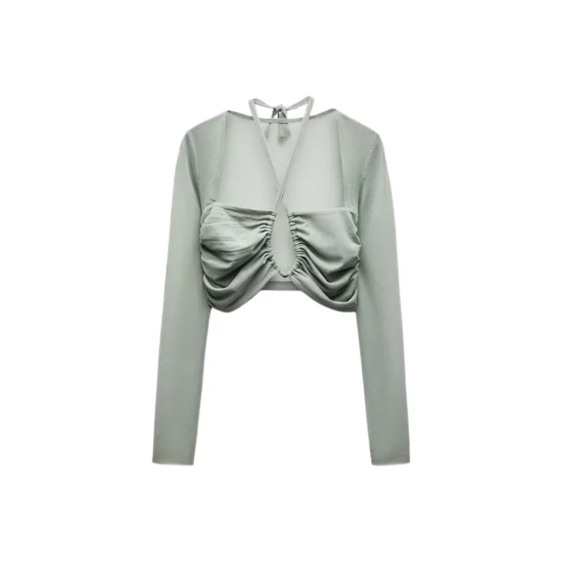 ZARA Crop Tops Women's Lake Green-0