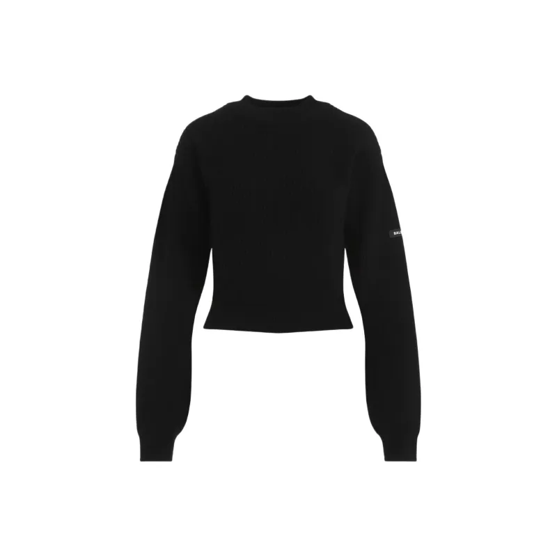 Balenciaga Logo Patch Cropped Sweater-0
