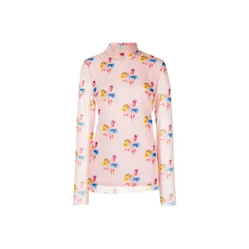 GANNI Printed Mesh Long Sleeve Fitted Rollneck 'Light Lilac'