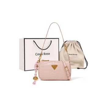 CinvaiKrose Synthetic Leather Baguette Shoulder Bag, Crossbody Bag, Shoulder Bag Small Size Women's Pink/Silver