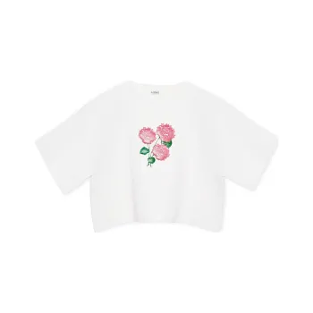 LOEWE Cropped Flower Viscose Cotton Blend Sweater Optic White