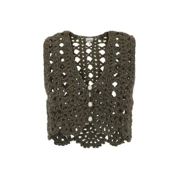 GANNI Crochet-Knit V-Neck Cropped Top