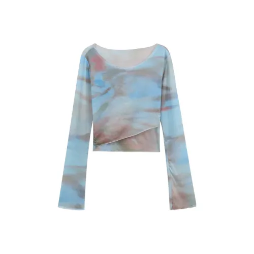 ONEPASS Crisscross U Neck Irregular Long Sleeved T Shirt Women's