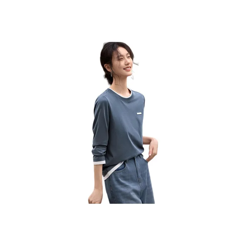XWI T Shirt Women's Gray Blue Color Blocking White-0