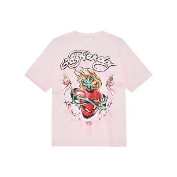 Ed Hardy SS24 Drop Shoulder Sleeve T Shirt Women's Camellia Rose