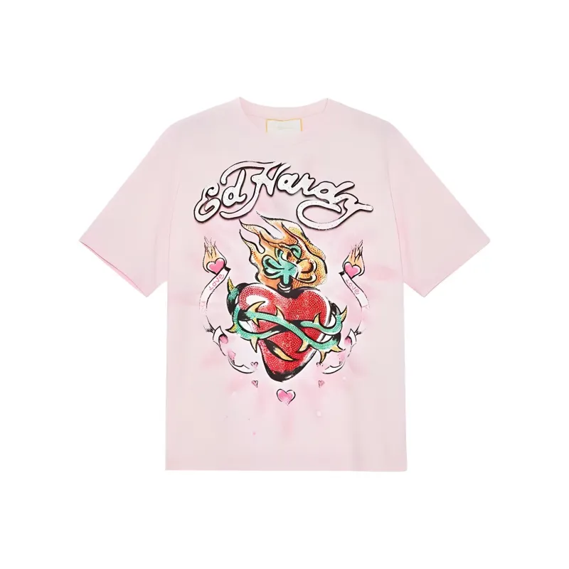Ed Hardy SS24 Drop Shoulder Sleeve T Shirt Women's Camellia Rose-0