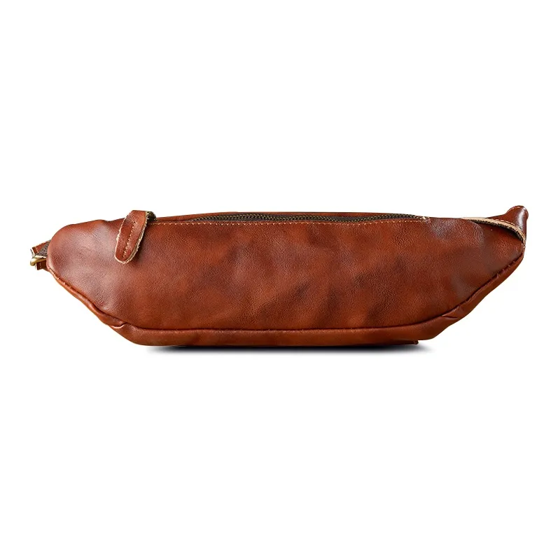 Simple&nature Vegetable Tanned Cow Leather Fanny Pack Unisex Black/Light Brown-3