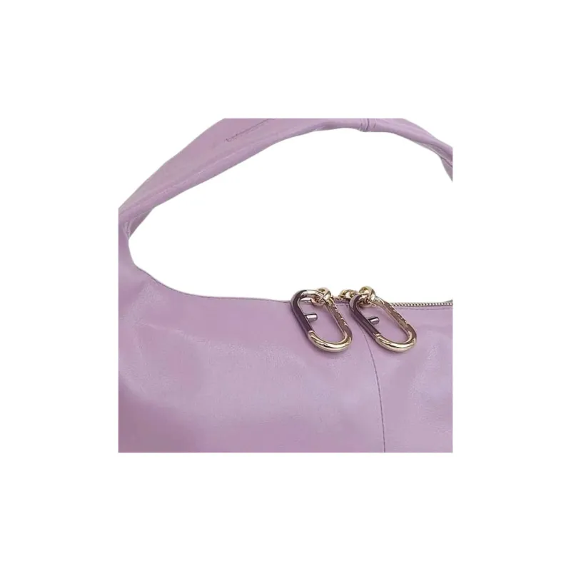 Furla Ginger Solid Color Smooth Leather With Logo Details Hobo Bag Shoulder Bag Small Size Women's Purple-5