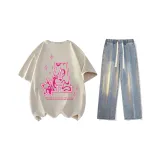 Set (Khaki Short-Sleeved+Vintage Blue Jeans)