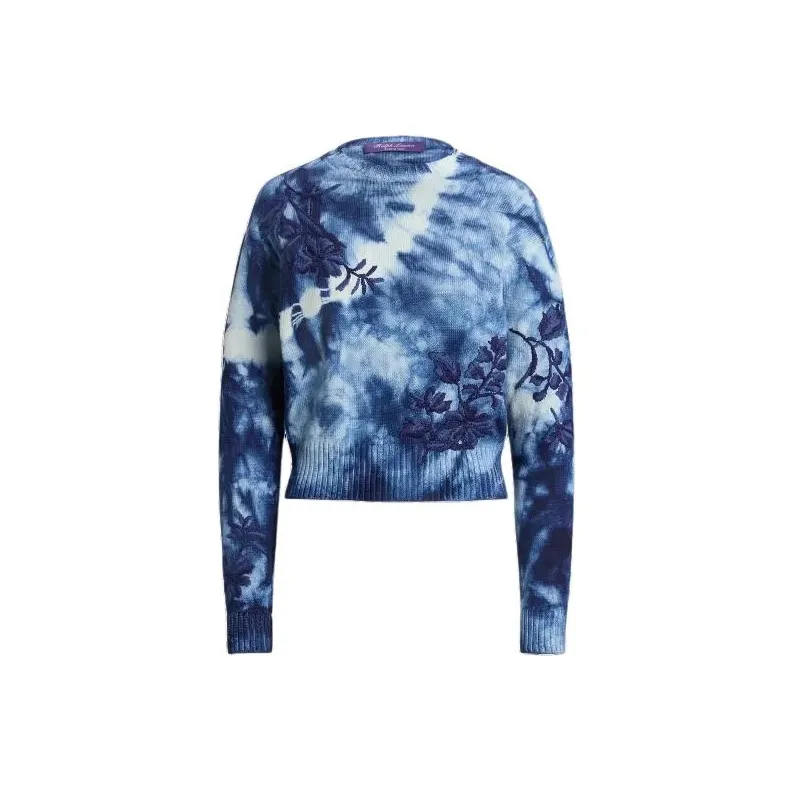 Ralph Lauren Collection Embellished Tie Dye Crewneck Sweater Women's Marine Blue-0