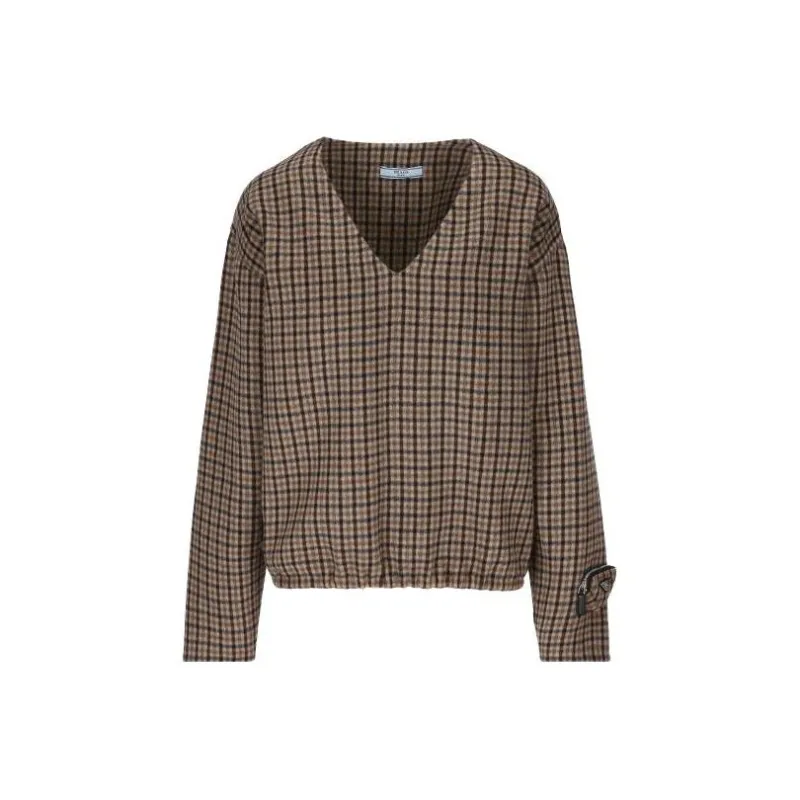 PRADA Checked V Neck Top-0