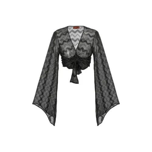 MISSONI Front Knot Zig Zag Lamé Cropped Top