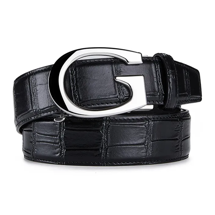 Jeccieziio Top Grain Cow Leather Belts Men's Gold, Silver Width 3.5CM-5