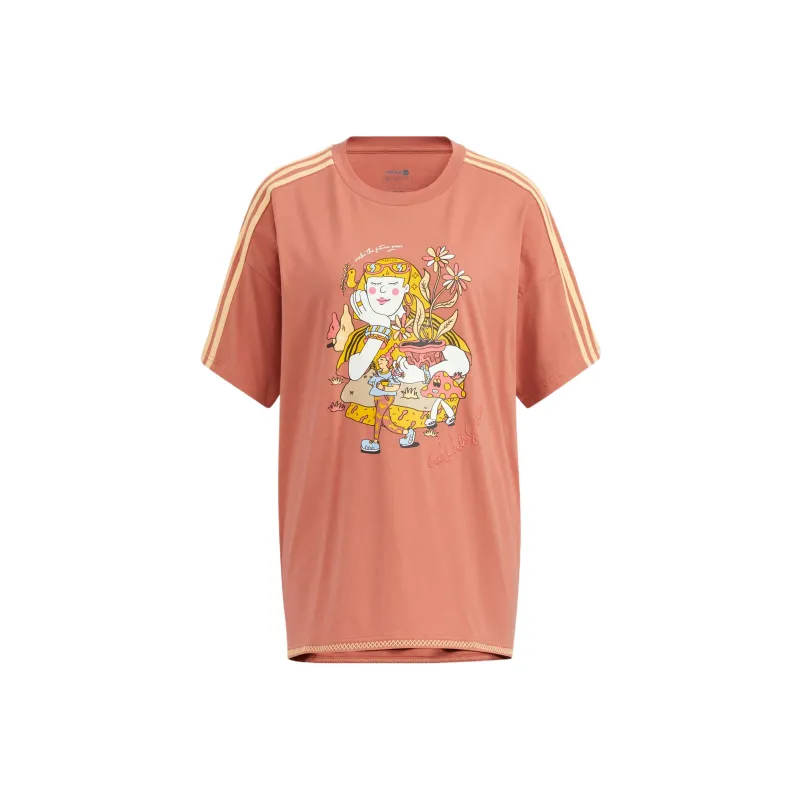 Adidas Neo Drop Shoulder Sleeve T Shirt Women's Brown Red-0