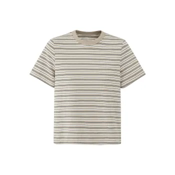 EVISTUB Tee Short Sleeved T Shirts Women's Khaki Brown Stripes