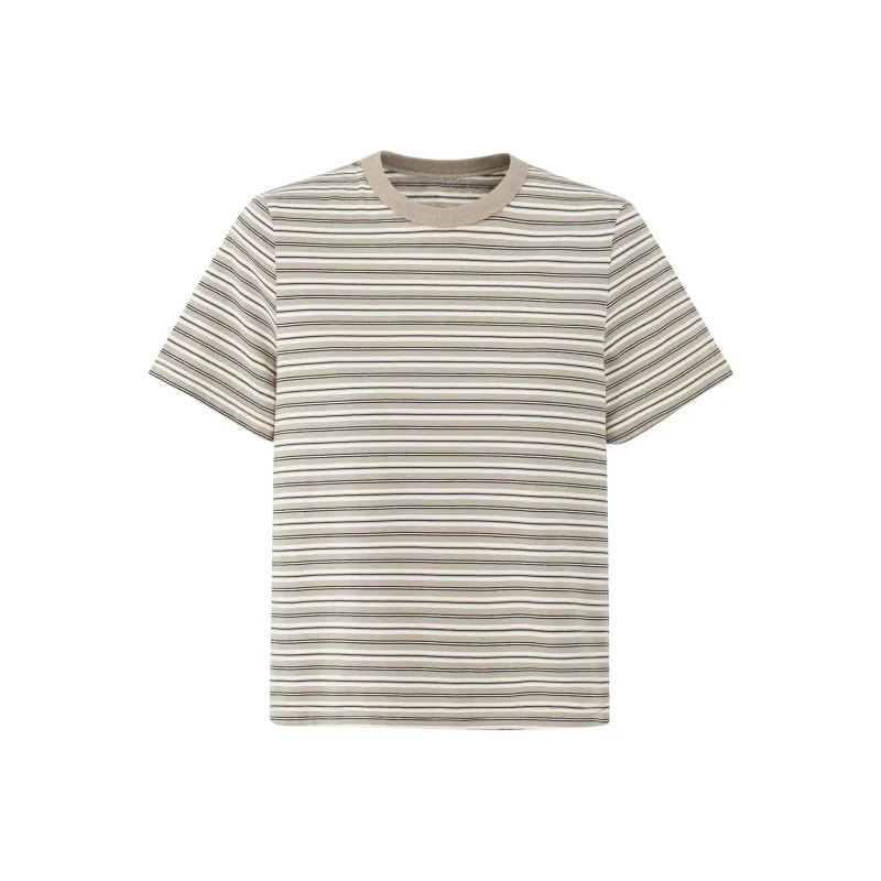 EVISTUB Tee Short Sleeved T Shirts Women's Khaki Brown Stripes-0