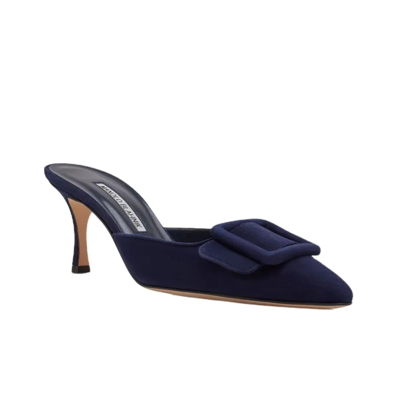 MANOLO BLAHNIK Closed Toe Slippers 7cm Women's Marine Blue-1