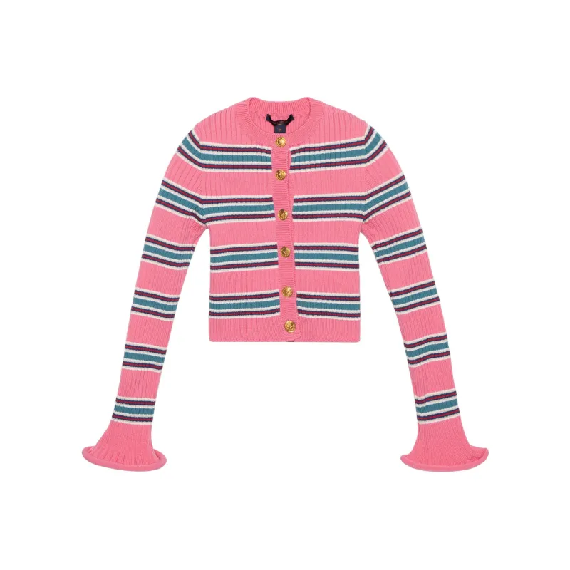 LOUIS VUITTON Horizontal Stripes Trumpet Sleeve Cardigan-0