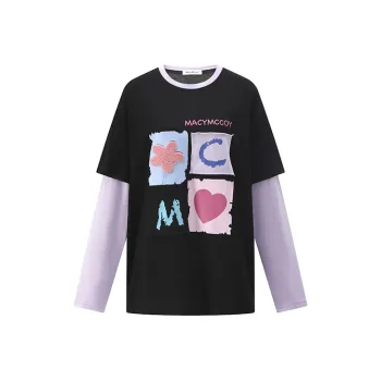 MacyMccoy Mock Two-Piece Long-Sleeved T-Shirt Women's Black