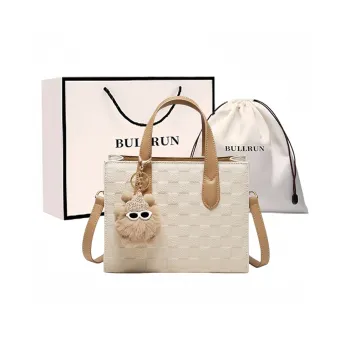 Bullrun Cow Leather With Synthetic Leather Handbag Women's Ecru & Apricot/Elephant Gray